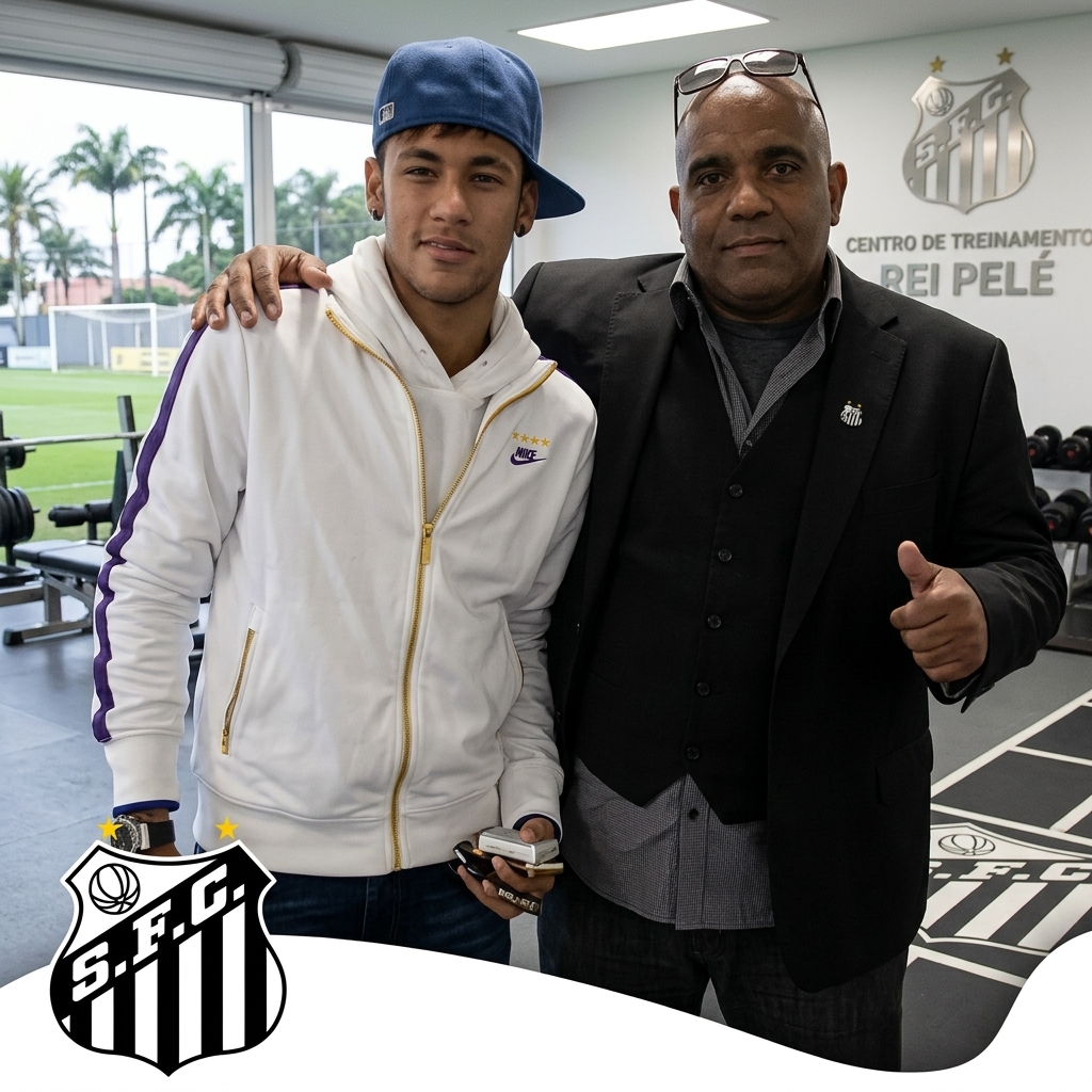 Claudio Evangelista con Neymar en Santos FC